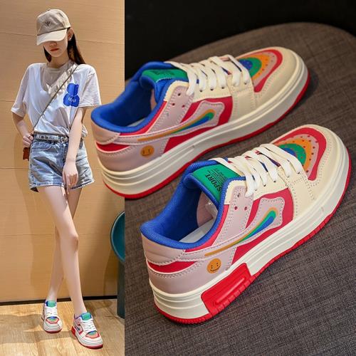 爆款拼色鴛鴦板鞋女2025新款休閑百搭拼色女鞋時尚彩色AB休閑板鞋