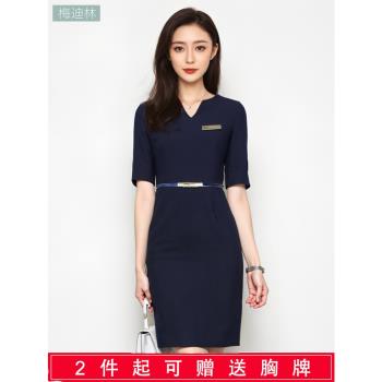 高階前臺工作服職業連衣裙女夏款美容院酒店接待珠寶店物業工服