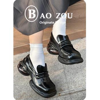 牛皮版~方糖2025新款小眾設計感厚底小皮鞋女粗跟百搭樂福單鞋女