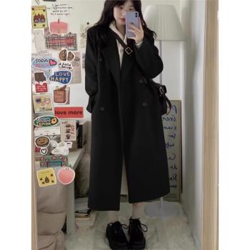 雙面羊絨大衣女小個子2024冬新款黑色韓系羽絨服內膽羊毛呢子外套