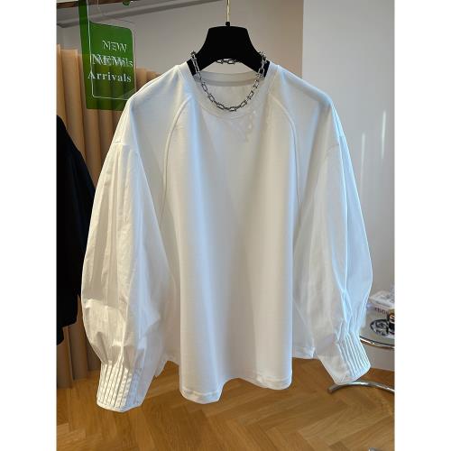 品牌折扣女裝剪標外貿春秋歐貨襯衫拼接衛衣女寬松t恤打底衫上衣