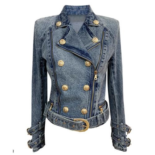 2025春季新裝明星同款短款設計感修身雙排扣長袖小個牛仔西裝外套