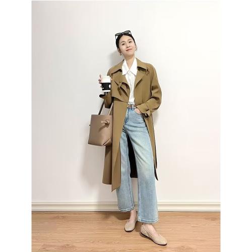 高級感卡其風衣女中長款2025春秋新款小個子大牌氣質垂感外套日系