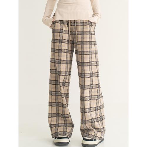 萬有引力博物館 磨毛格子休閑褲女秋冬新款寬松褲子直筒褲長褲K