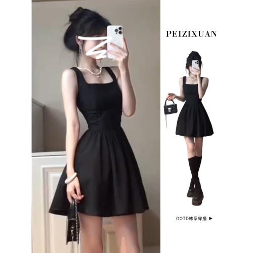 法式高級感赫本風黑色吊帶連衣裙子女夏季2025新款小個子氣質短裙