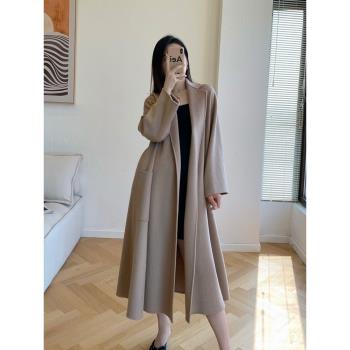 叄拾而已2024M家Labbro羊絨大衣女雙面水波紋中長款高階呢子外套