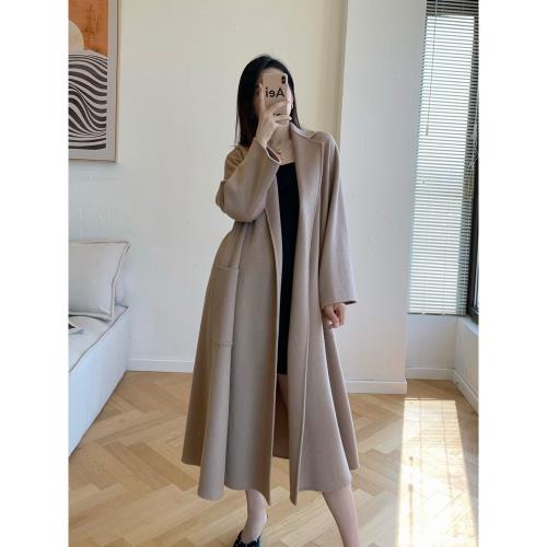 叁拾而已2025M家Labbro羊絨大衣女雙面水波紋中長款高端呢子外套