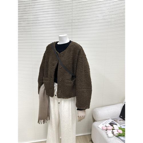 高級感60%羊毛呢上衣女短款2024冬季新款小個子韓系粗花毛呢外套
