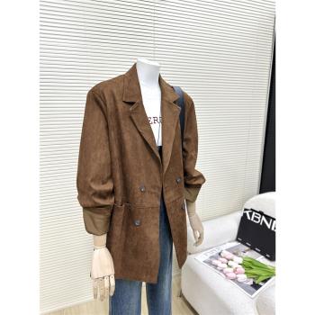 美拉德復古鹿皮絨西裝外套女2024年春秋季新款爆款韓版西服上衣潮