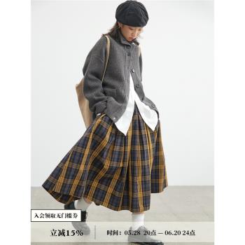 【膠卷】步履不停日系秋冬復古文藝格紋格子半身裙小個子黑色長裙