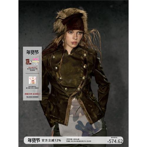 Deleteex欲望街區系列高級感復古重工做舊擦皮宮廷街頭辣妹皮衣