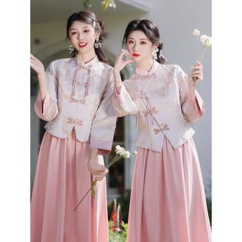 伴娘服中式姐妹裙2024冬季新款婚禮服女高階感旗袍秀禾大碼伴娘團
