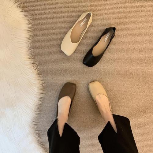 瑪蒂花苑~ITSK單鞋女平底方頭淺口配裙子一腳蹬懶人女鞋奶奶鞋