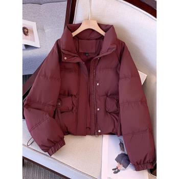紅色短款羽絨服女款冬季小個子2024新款獨特超好看外套立領麵包服