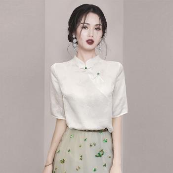 復古改良旗袍襯衫提花短袖上衣