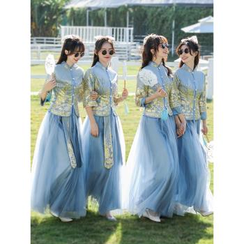 中式伴娘服女2024新款秀禾禮服姐妹團伴娘裙小個子高階感漢服旗袍