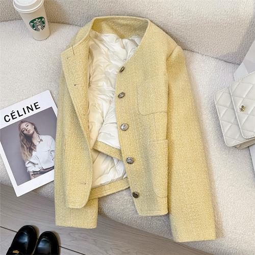 奶黃色高級感輕奢羽絨服小香風短外套女2025新款冬季保暖時尚減齡