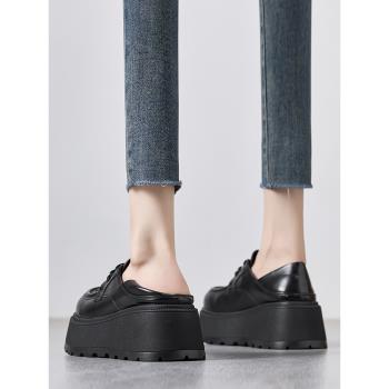 厚底松糕鞋女2025春季新款百搭增高樂福鞋真皮單鞋高階感小皮鞋子