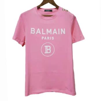 balmain巴爾曼金扣短袖植絨T恤
