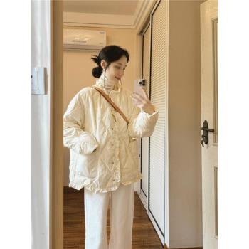 白色棉衣棉服女2024年新款冬季棉襖外套加厚休閑高階感超好看溫柔