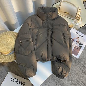 灰綠色設計感短款羽絨服外套女2024冬季新款90白鴨絨通勤休閑氣質