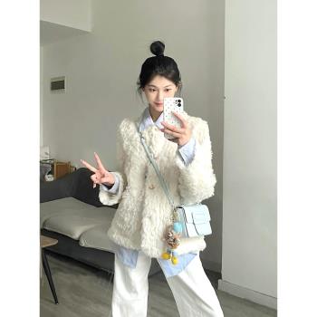 超好看皮毛一體羊羔絨外套女2024新款冬季奶fufu羊羔毛夾克上衣潮