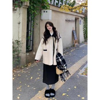 皮毛一體羊羔絨外套女寬松超好看2024冬季新款韓系羊羔毛夾克上衣