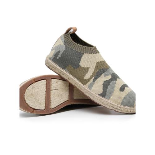 漁夫鞋女秋季新款迷彩彈力松緊厚底一腳蹬懶人麻繩草編平底套腳鞋