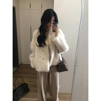 小香風毛毛外套女氣質名媛高階感2024冬季新款富家千金皮草慵懶風