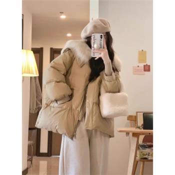 白鴨絨短款毛領羽絨服女冬季新款2024年新款時尚高階感小眾設計感