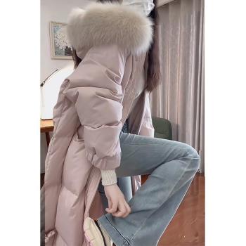 羽絨服中長款棉服女2024新款爆款冬季夾棉加厚過膝大毛領保暖棉襖