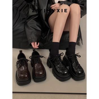 女式單鞋2025春季新款潮流復古時尚小個子厚底英倫風休閑小皮鞋冬