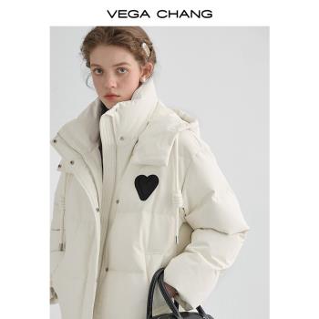 VEGA CHANG連帽羽絨服女2024年秋冬新款90白鴨絨麵包服外套