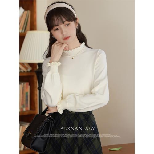 鹿盯盯微胖大碼女裝法式氣質針織衫2025春秋新款內搭打底衫上衣