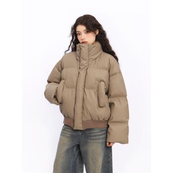 美式高街立領設計感短款棉服女冬季高階感加厚情侶保暖麵包服外套