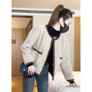 小香風羊羔毛毛外套女2024新款秋冬加厚皮毛一體羊羔絨小個子上衣