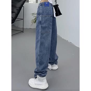 藍色男友ins胖mm洋氣時尚牛仔褲