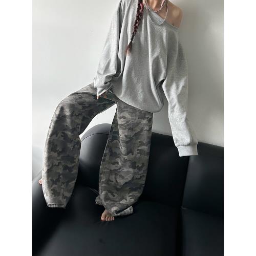賽小懶韓系氛圍感穿搭迷彩闊腿長褲女款早秋新款寬松時尚休閑長褲