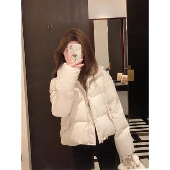 小香風白色立領輕薄羽絨服女短款百搭高級感加厚麵包棉服外套冬季