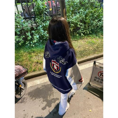 美式復古學院風棒球服外套女秋冬季潮牌重磅刺繡撞色拼接夾克上衣
