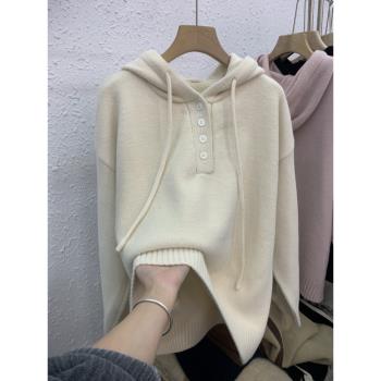 短貂絨連帽大碼毛衣女秋冬季新款軟糯寬松顯瘦百搭不起球針織上衣