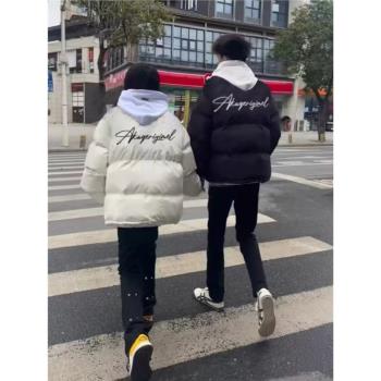 美式潮牌字母簡約羽絨棉服外套女冬季新款加厚保暖麵包服情侶外套