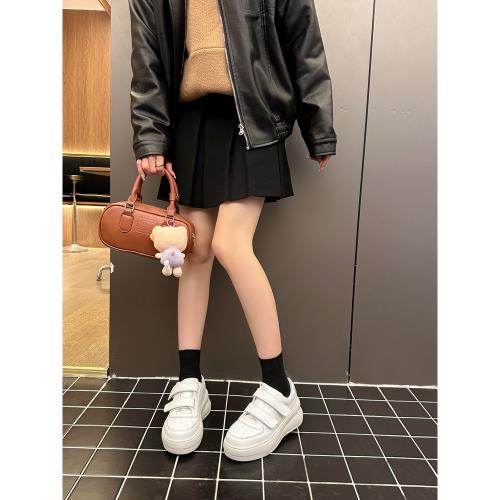 真皮魔術貼增高6.5cm厚底小白鞋女春季2025新款爆款運動休閑板鞋