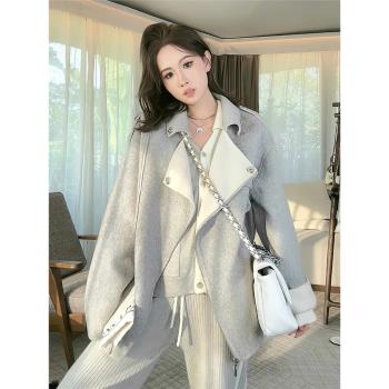 灰色小個子雙面呢子斗篷外套女2025年秋冬新款小香風氣質羊絨上衣