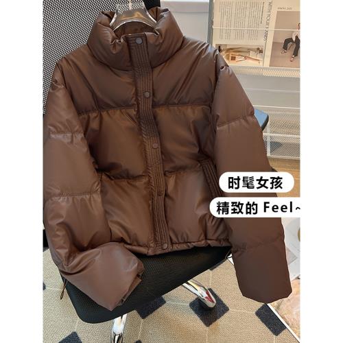 美拉德咖啡色羽絨棉服女秋冬大碼胖mm顯瘦高級感短款棉衣棉襖外套