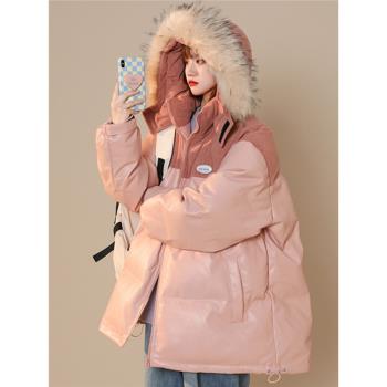 冬季加厚PU皮棉服女胖mm學生大碼200斤韓版寬松設計感羽絨棉衣ins