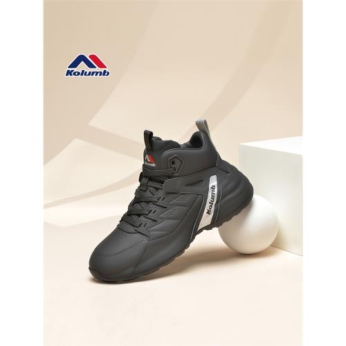 Kolumb哥侖步真皮女鞋2025冬季新款黑色高幫休閑鞋厚底減震運動鞋