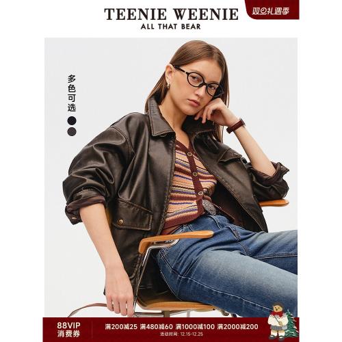 TeenieWeenie小熊女裝外套2025年秋季新款潮酷復古擦色PU寬松上衣