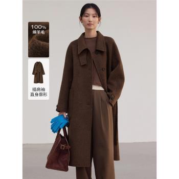 素典雙面羊毛大衣女秋冬高階感2025新款復古氣質翻領寬松毛呢外套