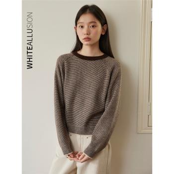 素典條紋毛衣女2024新款小眾設計感套頭圓領氣質百搭毛針織衫上衣